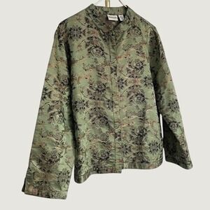 Chico's Olive silk / lineFloral gorpcore casual Jacket (size 3)